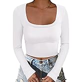 ANRABESS Women's Long Sleeve Square Neck Crop Top Ribbed Slim Fitted Basic Tee Layer Y2K Shirts Fall Fashion Outfits 2025