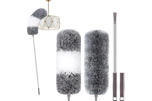 DTZERT Microfiber Feather Duster with Extension Pole(30 to 100 in), Washable & Bendable Dusters for Cleaning Ceilings, Fans, Furniture (4PS)