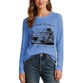 Women's Long Sleeve Graphic Tees - Soft Fabric, Colmar France & The Eternal City Print, Casual Loose Fit Fashion Tops