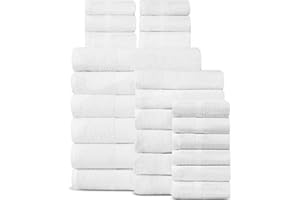 Villa Celestia 100% Cotton Bath Towel Set of 24-6 Bath Towels, 6 Hand Towels, 12 Wash Cloths, Sustainable, Soft, Highly Absorbent, Combed Cotton 24 Piece Set for Hotels, Spa, Bathroom, Dorm, White