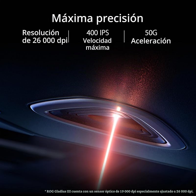 ROG Gladius III - Rato Gamer Assimétrico (26.000 DPI, desvio de 1%, Botões de ação instantânea, Soquete Switch Push-Fit II, estética ROG gravada a laser, ROG Paracord, Aura Sync) - Preto