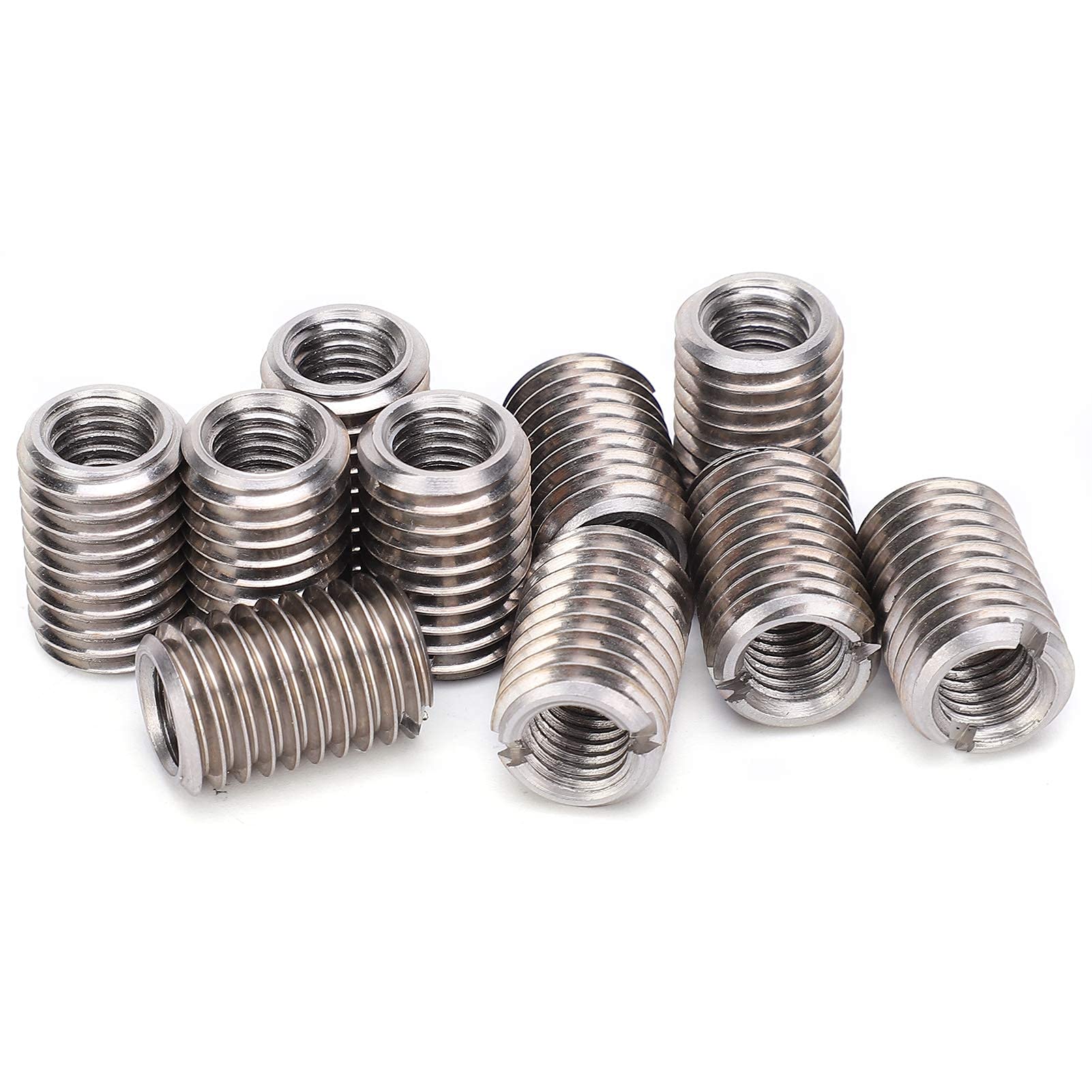 Thread Inserts, 10 Pcs Thread Reducer M12 to M8, Self Tapping Threaded Insert, Inner M8*1.25 Outer M12*1.75 Length 18MM Male Female Reducing Nut, Stainless Steel Hardware Repair Tool