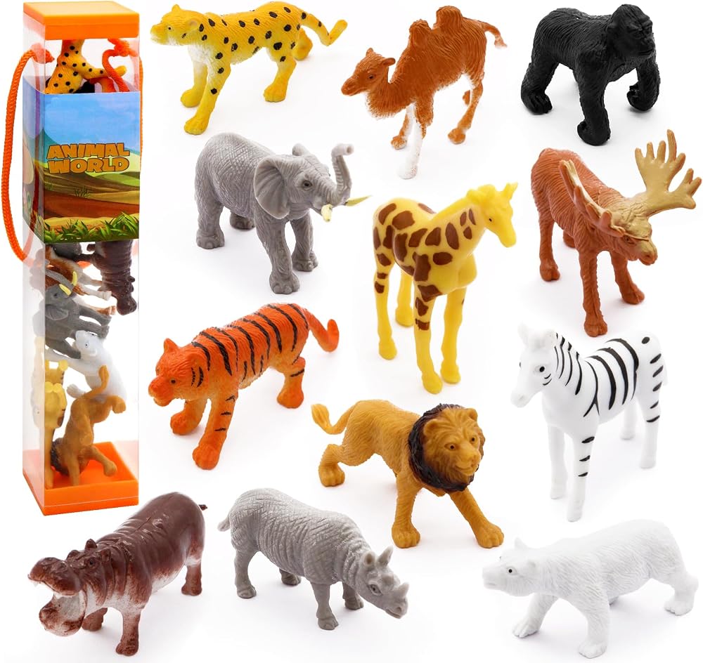 Fun Gift 12 pcs Jungle Zoo Animal Figures Educational Playset Lion Tiger Giraffe
