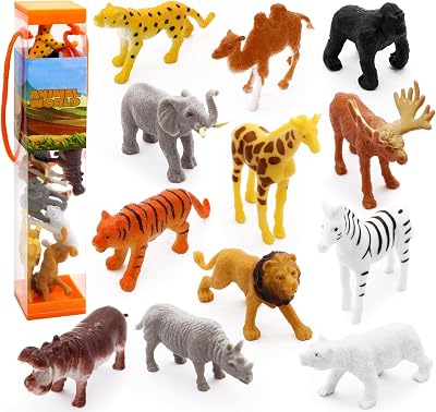 Fun Gift 12 pcs Jungle Zoo Animal Figures Educational Playset Lion Tiger Giraffe