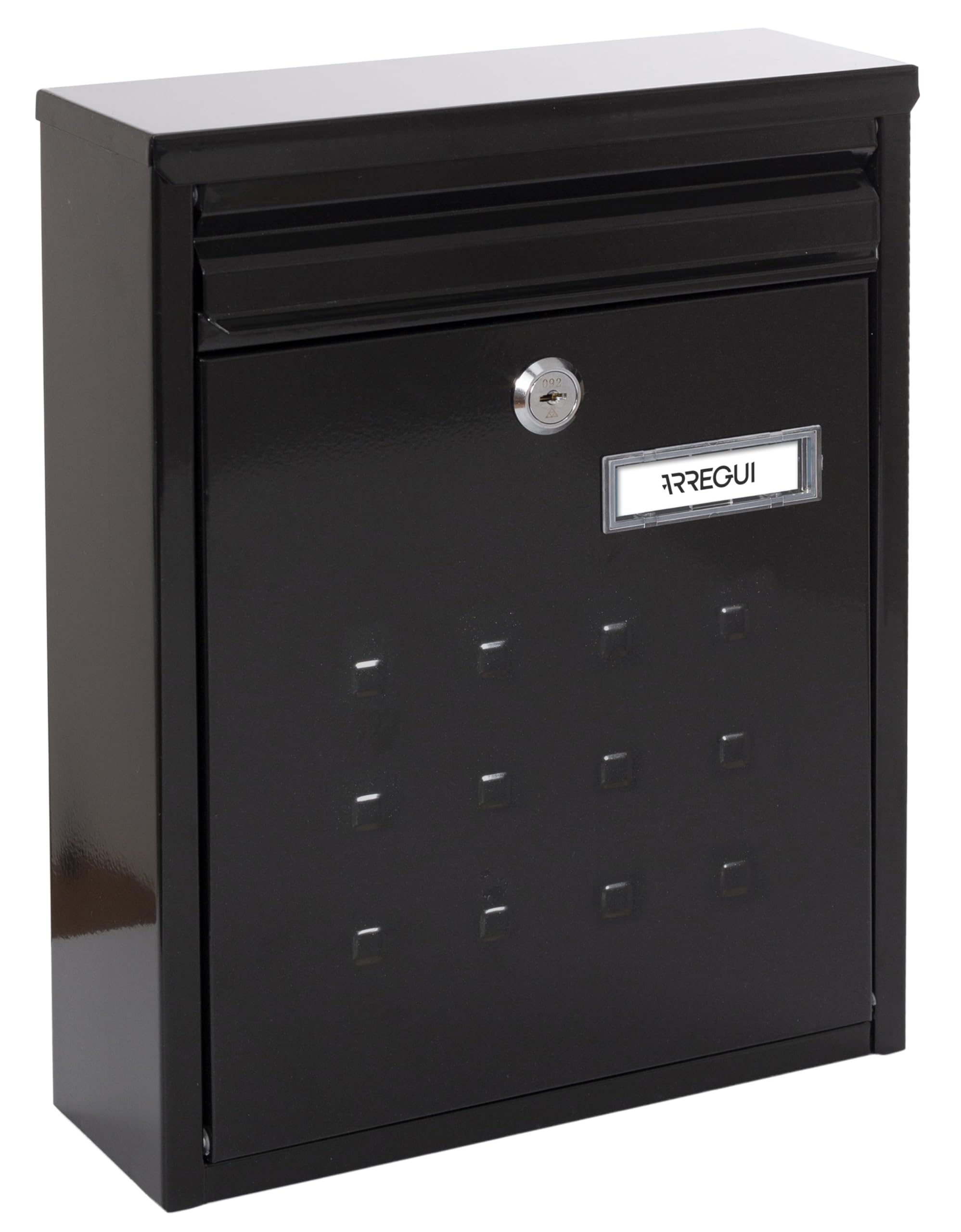 ARREGUI Dime V1324 Galvanised Steel Letter Box, Size M (DIN A4 Post), Groupable Wall-Mounted Post Box for Outdoor Use, Weather-Resistant, Narrow, with Name Plate and Flap, Black