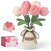 Hccgfy Hand-Crocheted Tulip Potted Plant with Premium Gift Box, Unique Hand-Crafted Gift for Home and Office Desk Decor, Perfect for Teachers, Moms, Friends, and You(Pink)