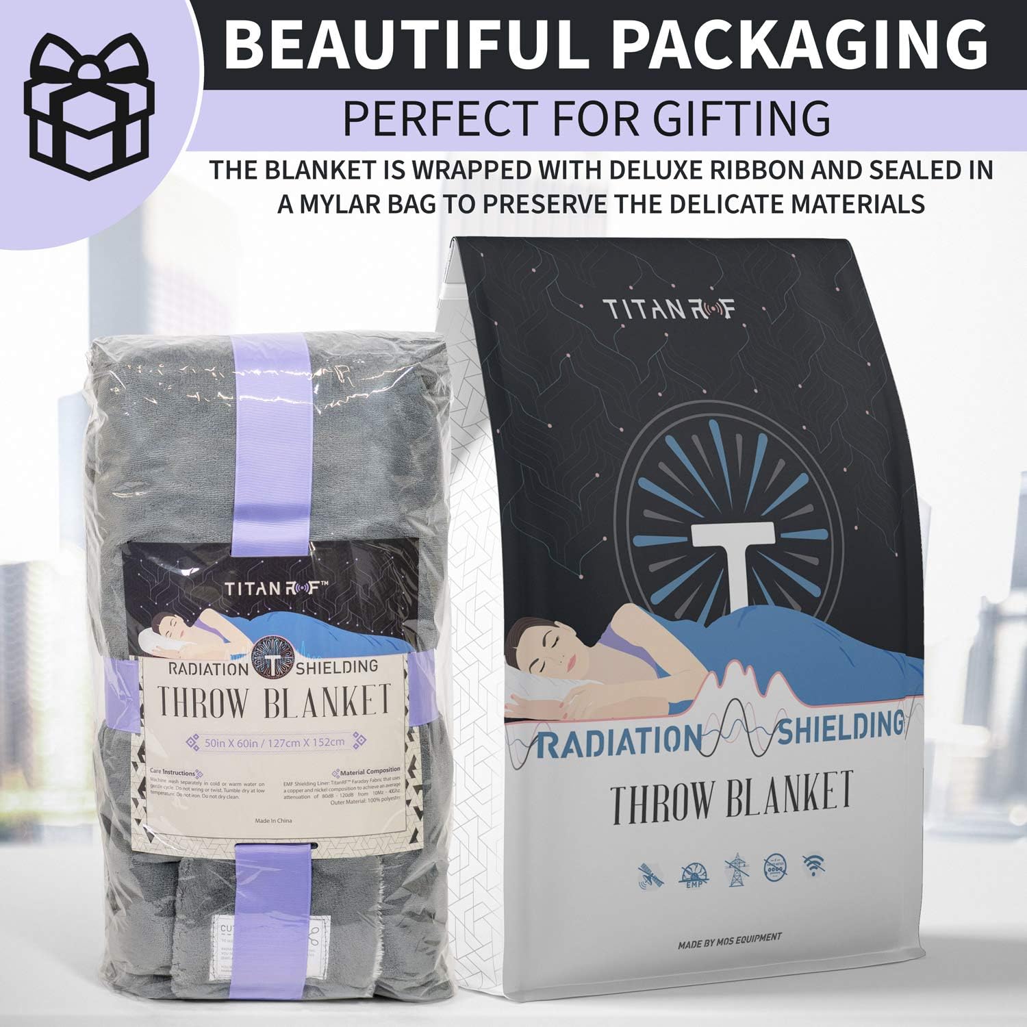 [2-Pack] Mission Darkness TitanRF Radiation Shielding Throw Blanket 50" x 60" (127cm x 152cm) Ultra-Soft Materials Reversible Gray and White Blanket with Lab Certified EMF Radiation Protection Liner: Kitchen & Dining