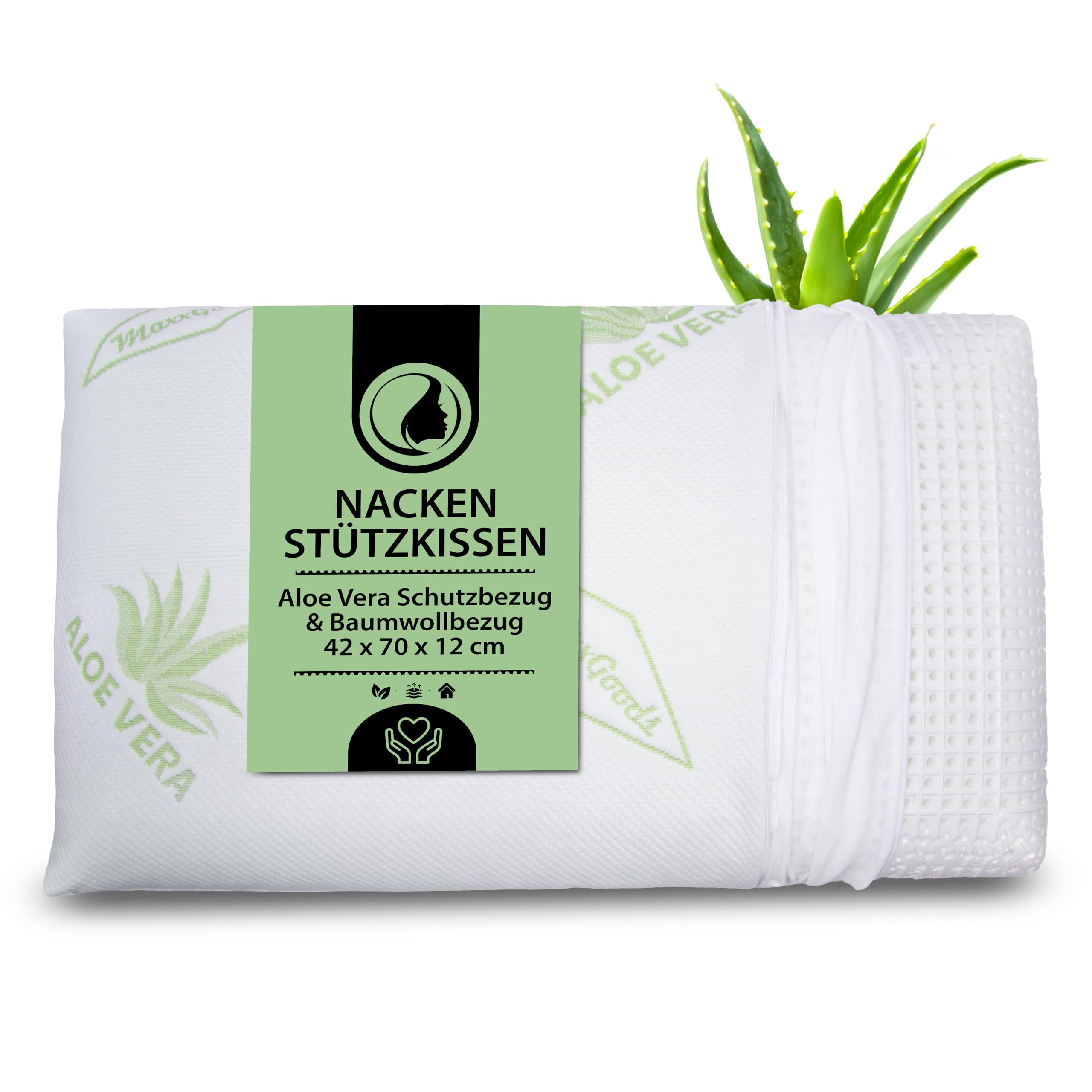 MaxxGoods ALOE VERA SPECIAL OFFER: Orthopaedic Cervical Spine & Neck Support Pillow - Made from Pressure-Equalising Gel Visco Foam - EXTRA FOR 2 Outer Protective Cases with ALOE VERA - Pillow/Cushion/Neck Pillow - 40 x 80 x 12cm