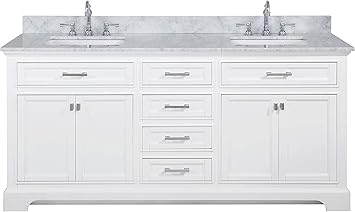 Design Element Ml 72 Wt Milano 72 White Bathroom Vanity With Double Sink Carrara Marble Countertop Amazon Com