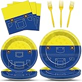 96pcs Yellow Cartoon Birthday Plates and Napkins Blue Jeans Party Supplies Yellow Cartoon Theme Disposable Tableware for Boy Girl Birthday Baby Shower Party Decoration Serve 24