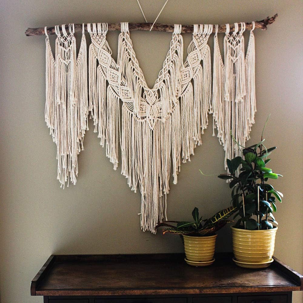 zenggpNatural Driftwood Macrame Wall Hanging Cotton Wood Large Art Boho Handmade Decoration Tapestry