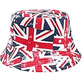 Double-Sided Union Jack UK British Flag Bucket Hat Packable Fisherman Cap Summer Outdoor Beach Sun Hat for Women Men Multicolor