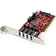 StarTech.com 4 Port PCI SuperSpeed USB 3.0 Adapter Card with SATA/SP4 Power, Quad Port PCI USB-A 3.0 (5Gbps) Controller Card, Red, Windows Only , TAA (PCIUSB3S4)
