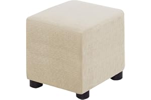 Bifaunvogel Ottoman Cover Square Folding Storage Ottoman Slipcovers Jacquard Stretch Cube Footrest Foot Stool Covers Protector with Elastic Band (Small,Beige)