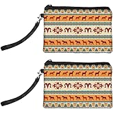 Peacoblue Original Designs Coin Purse for Women Girls Tribal Style 2 Packs Change Purse with Zipper, Durable and Soft Canvas Wallet Pouch for Travel, Gift