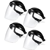 Tellegloww 4 Pcs Face Shield Mask for Grinding Cutting, Black | Impact Resistant, Lightweight Full Face Protection, Adjustable Ratcheting Headgear, Safety Woodwork Chemical Industrial Work