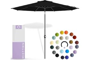 Midtown Umbrellas The Lean Outdoor Umbrella With Terylast Polyester Fabric - 8 Ribs Aluminum Frame Patio Umbrella With Zinc Alloy Crank Lift And Auto-Tilt System