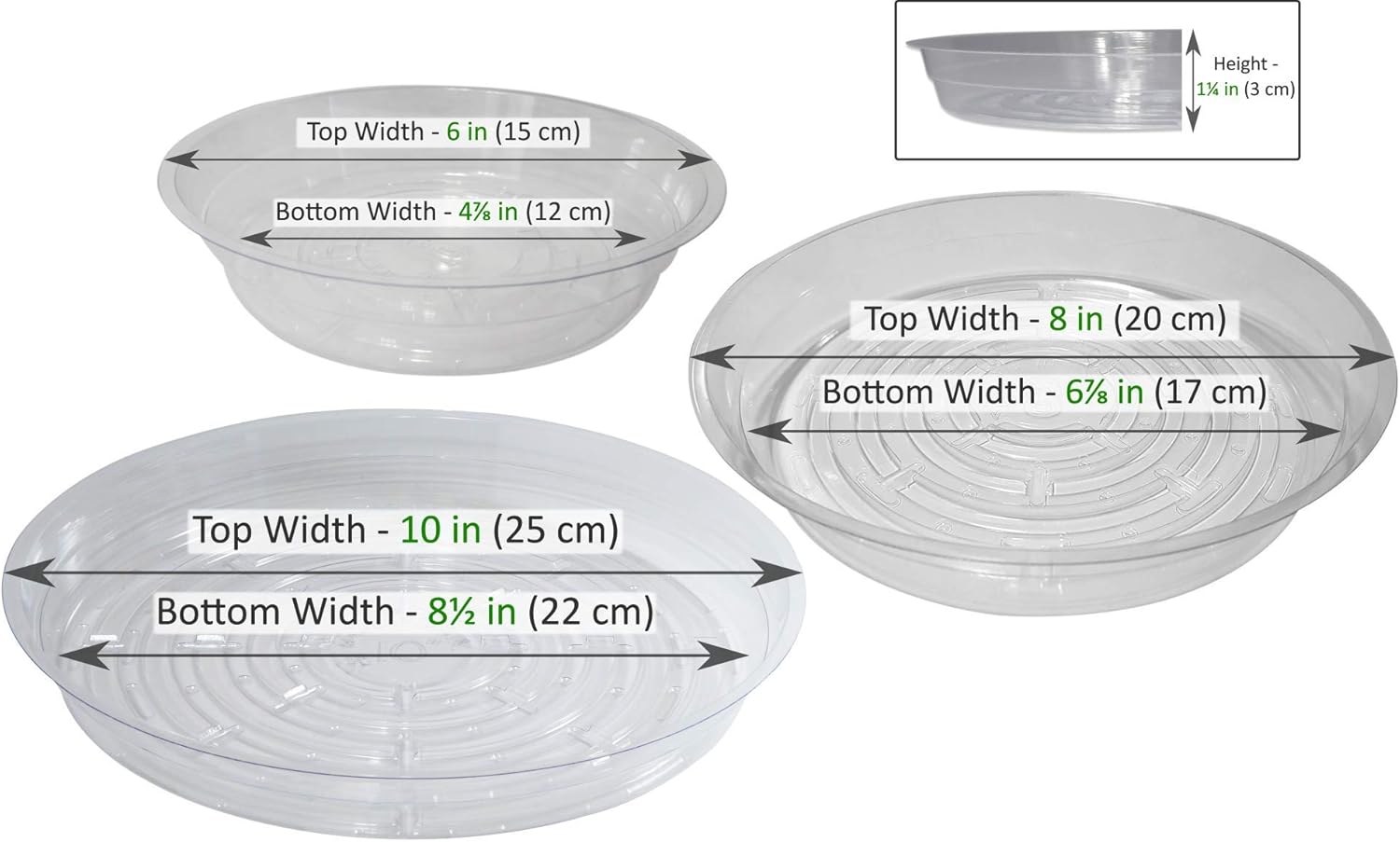 YOUniversal Products 15 Pack of 6, 8, 10 Inch Clear Plant Saucer Drip Trays : Garden & Outdoor