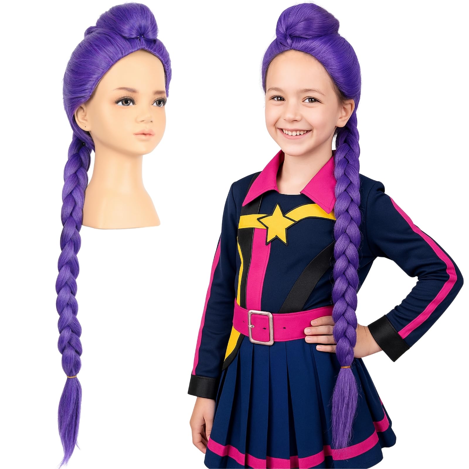 morvally 33.5 Inches Purple Long Braided Ponytail
