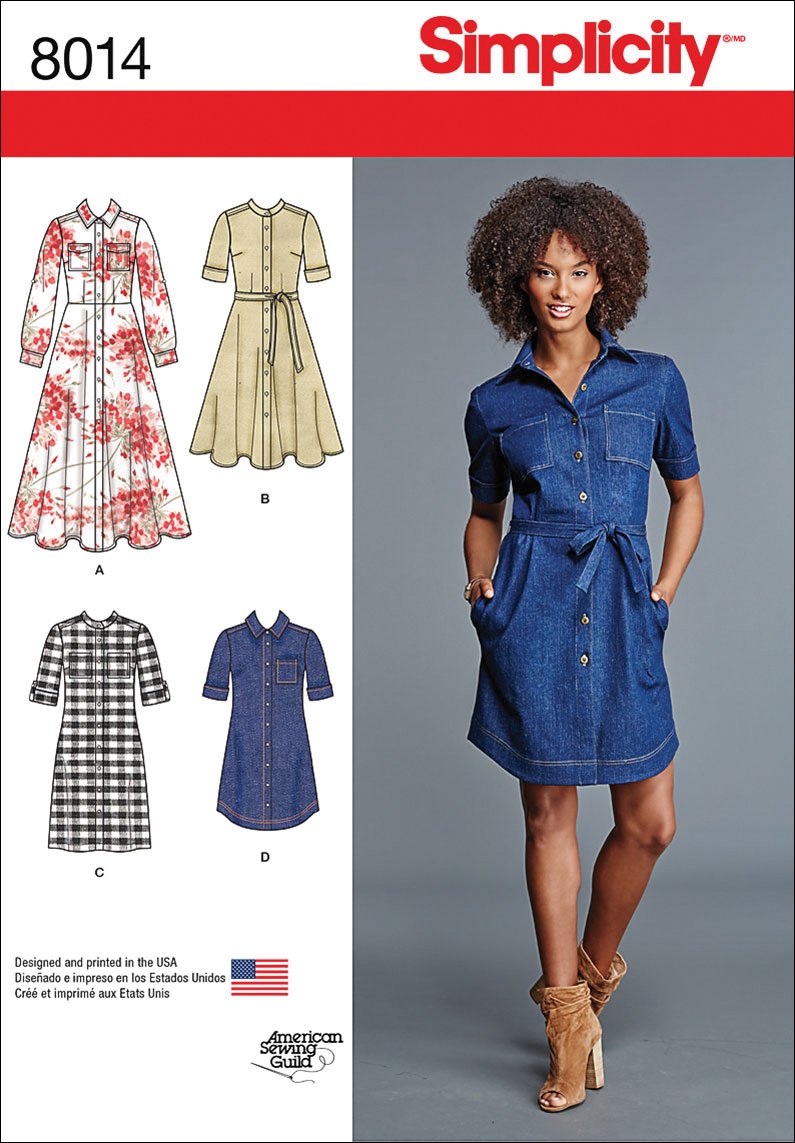 Simplicity Sewing Pattern 8014U5 Misses' Shirt Dress, Paper, White, U5 (16-18-20-22-24)