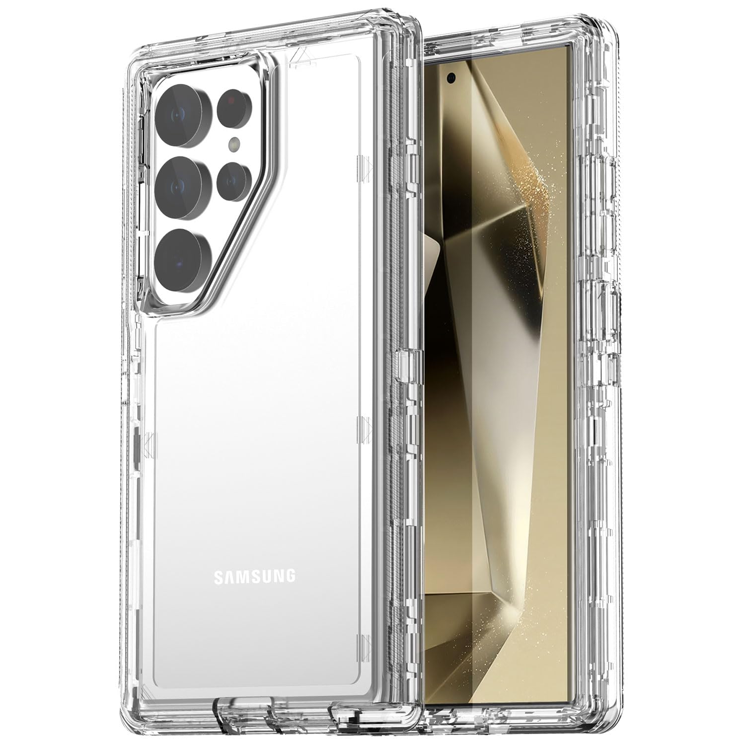Photo 1 of AICase for Samsung Galaxy S24 Ultra Case Clear,Heavy Duty Durable 3-Layer [Not Yellowing][Military Grade Drop Protection] Shockproof/DropProof Protective Cover for Samsung Galaxy S24 Ultra 6.8" 5G