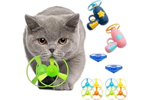 Svemei 14 Pieces Cat Fetch Toys, Interactive Flying Cat Toy with 2 Light Up Spinning Tops, 10 Flying Propellers, Dog Cat Kitten Tracks Interactive Toy for Training Hunting Chasing