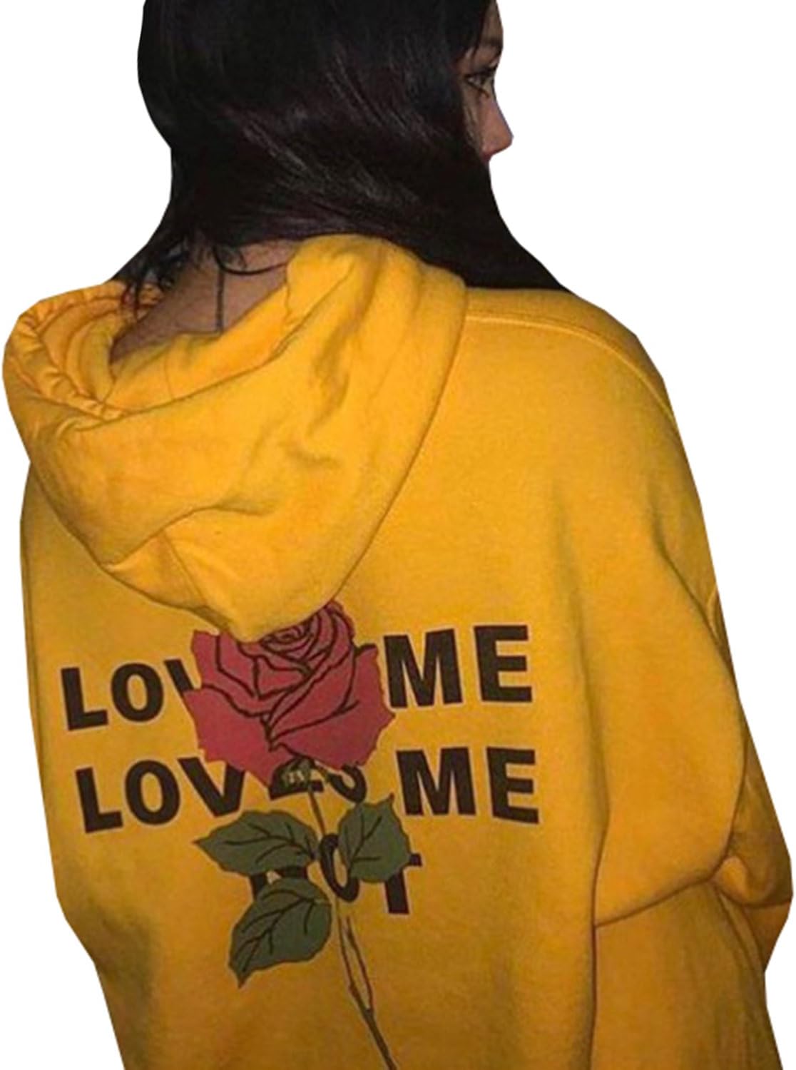 Dellytop Long Sleeve Pullover Hoodies Sweatshirts Coats With Pocket Printed Rose Medium Yellow