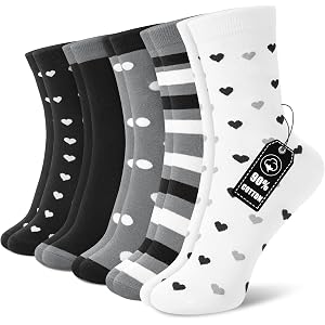 Ludaro 5 Pairs Womens Cute Cotton Crew Socks | Soft Breathable, Casual Funny Novelty, Mid Calf Dress Socks, Gifts for Women G
