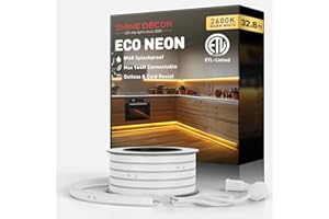 Shine Decor LED Rope Lights AC 120V, Connectable & Cuttable Dotless 120LEDs/M Eco Neon Strip Lighting, ETL IP65 Waterproof & Weather-Resistant for Home Commercial, 8x16mm, 2600K Warm White, 32.8FT