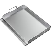 Skyflame Stainless Steel Griddle Flat Top Plate 17" x 13" | Universal, Even Heating Bracing, For BBQ Charcoal/Gas Grills, Camping, Tailgating, and Parties