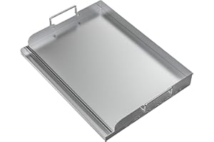 Skyflame Universal Stainless Steel Griddle Flat Top Plate with Even Heating Bracing for BBQ Charcoal/Gas Grills, Camping, Tailgating, and Parties 17" x 13"