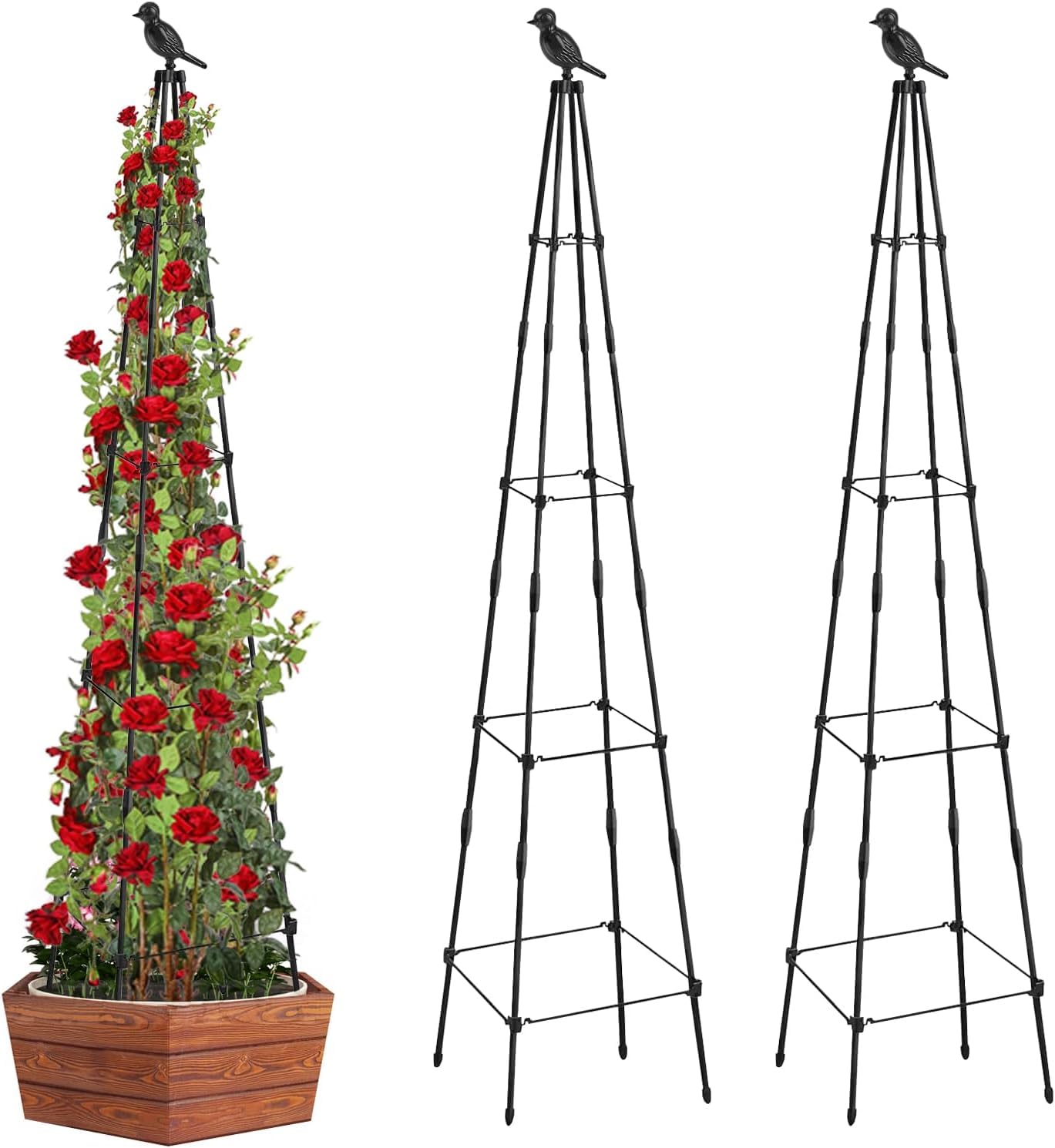 Garden Trellis for Climbing Plants, 165cm 2pcs MYMULIKE Garden Tower Obelisk Supports For Garden Rustproof Sweet Pea Frame Potted Plants Flowers Flower Stand Rose Trellis Vegetable Fruits
