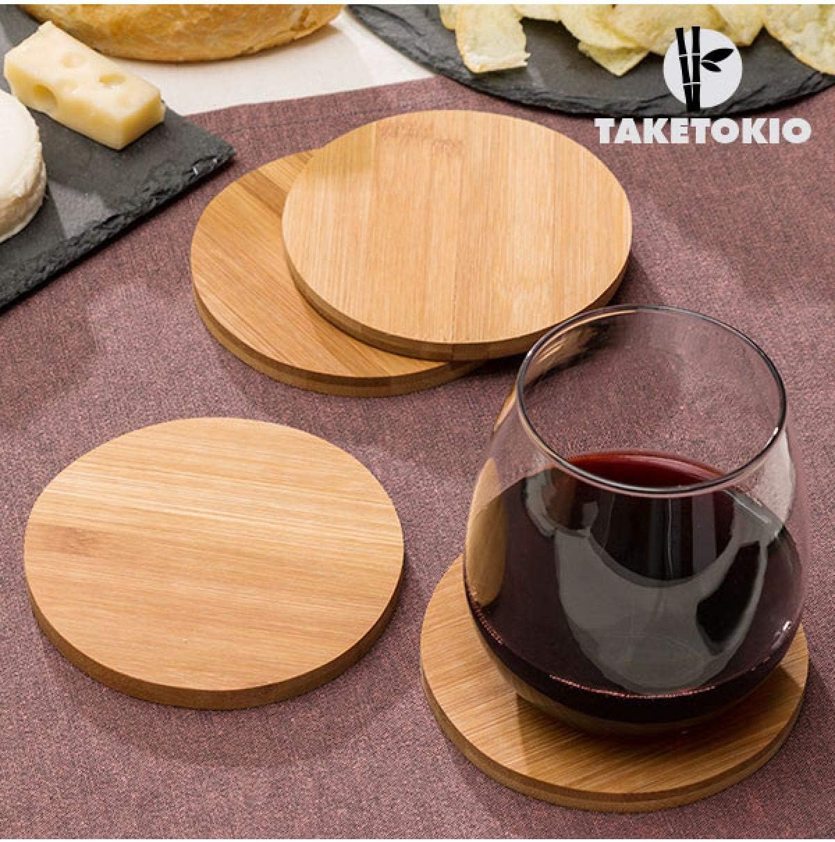 Set of 4 Natural Bamboo Wood Coasters Placemats Chic Rustic