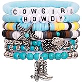 MOSOTECH Western Cowgirl Bracelets for Women, Stackable Beaded Bracelet Jewelry for Western Outfits, Cowboy Hat Boot Charm