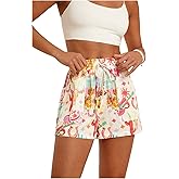 Verdusa Women's Boho Printed Shorts Drawstring High Waisted Wide Leg Beach Vacation Shorts