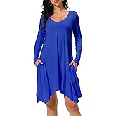 Afibi Women's Long Sleeve Pockets Casual Loose Swing T-Shirt Dresses