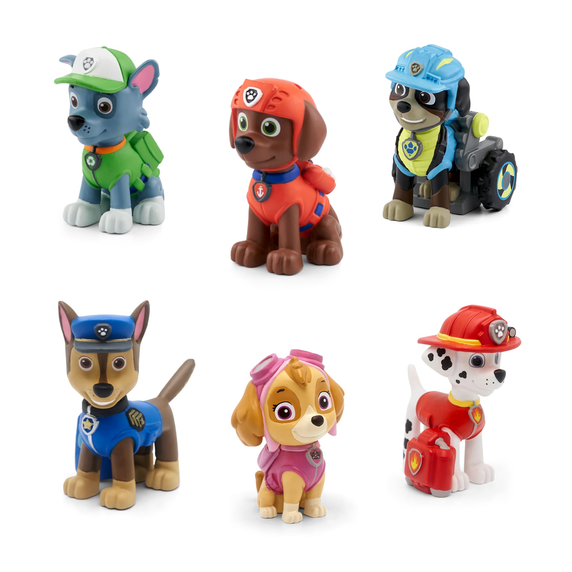 tonies Paw Patrol Super Bundle with Chase, Skye, Marshall, Rex, Zuma, Rocky, Audio Story and Songs for kids for use with Toniebox Music Player (Sold Separately), Brown