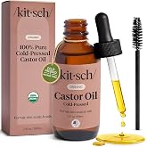 Kitsch Organic Castor Oil for Hair Growth - 2 oz | 100% Pure Castor Oil, Organic Cold Pressed Unrefined Glass Bottle for Face