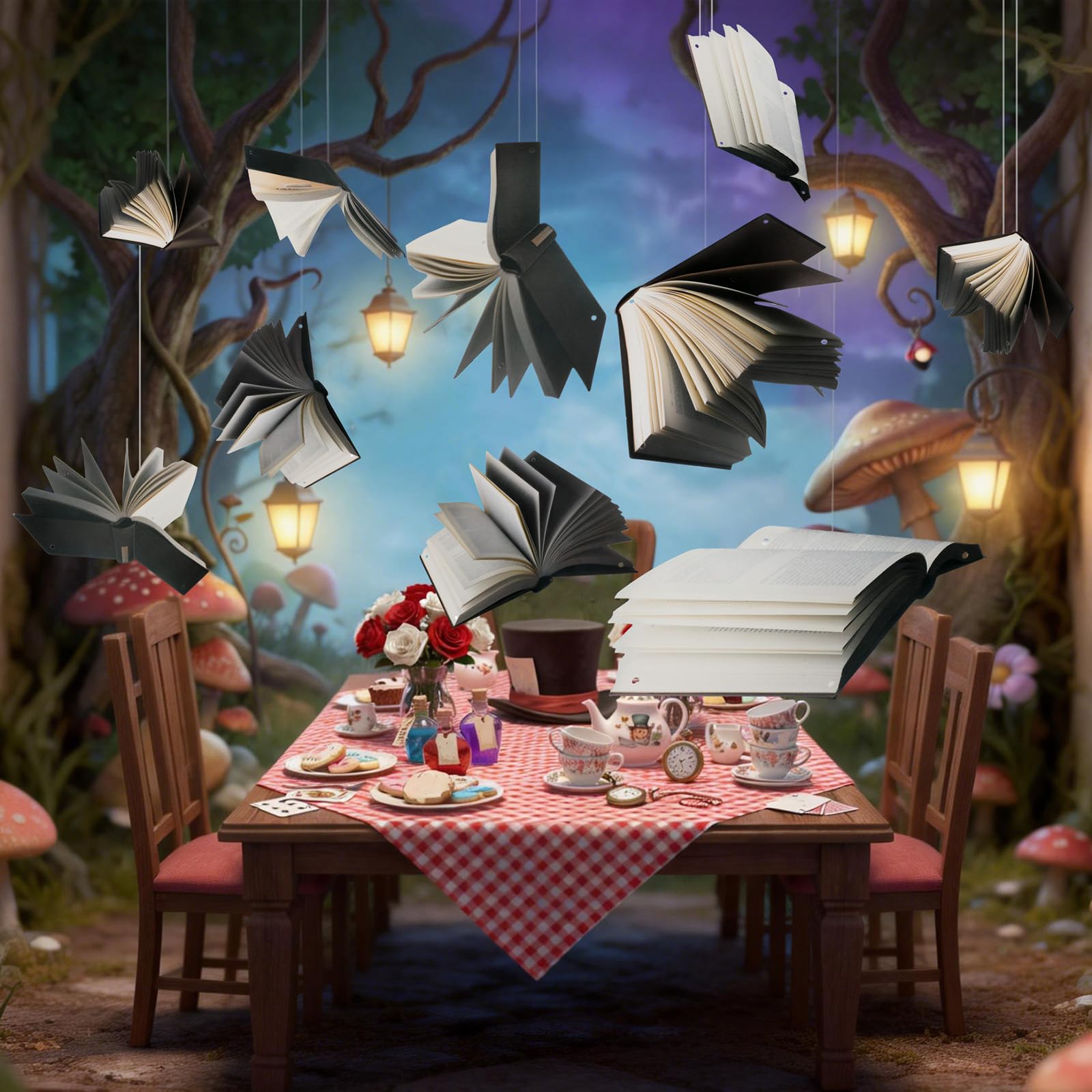 Soulchen 20 Pcs Wonderland Tea Party Decoration Hanging Wonderland Flying Books Garland Decoration Background for Birthday Baby Shower Party Supplies