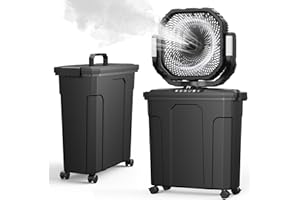 Ausic 12" 20L Portable Misting Fan, 30000mAh Fast Rechargeable Battery Water Cooling Fan, Oscillating Outdoor Fans with Adapter, LED Light, Timer, Caster, for Patios/Camping/Beach Summer Essentials