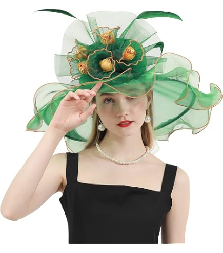 1125 Women Organza Fascinator Church Kentucky Derby Hat Floral Tea Party LUDLZ Women Kentucky Derby Organza Flower Wide Brim  main image 2