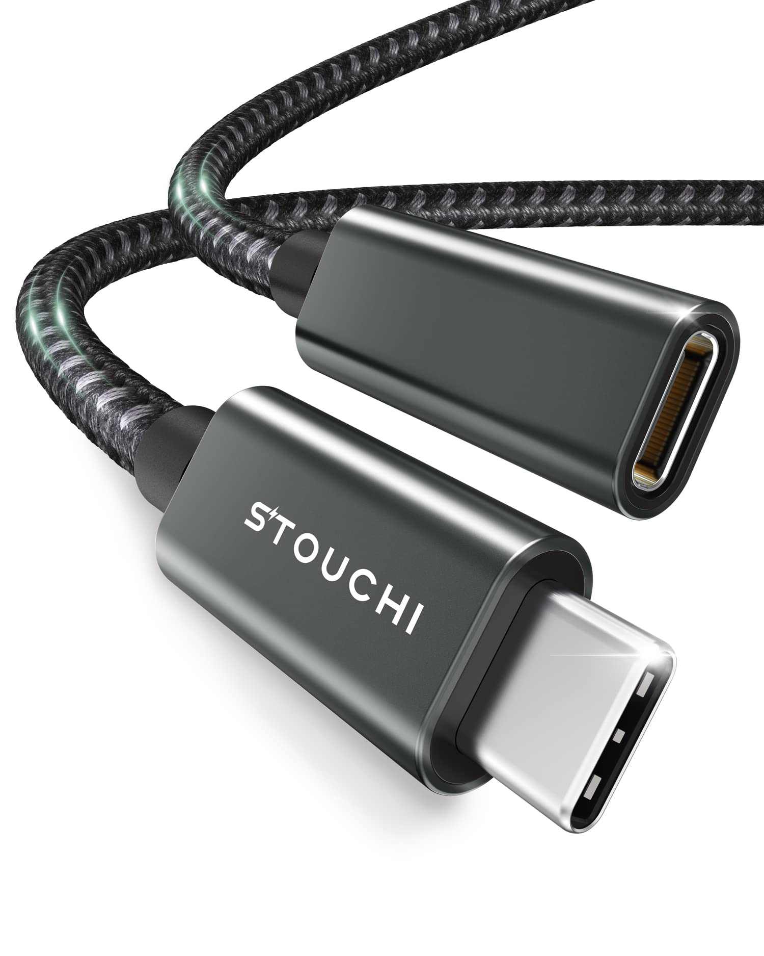 Stouchi USB C Extension Cable 1M, New Version Type C 3.2 Male to Female Fast Charging & Audio Data Transfer for Galaxy Tab S8, Pad, M1 M2 MacBook Mac Mini/Pro,Galaxy S22, Mag-Safe Charger Dark Green
