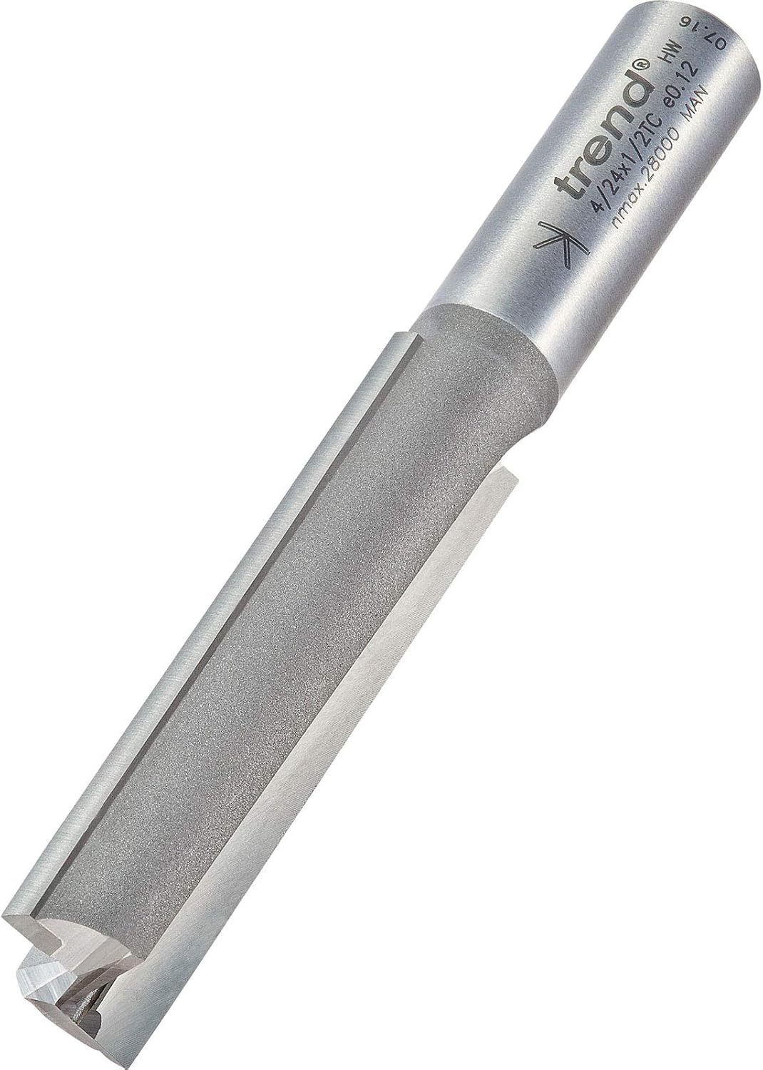 Trend Professional Two Flute Router Cutter, 1/2 Inch Shank, 15.9mm Cut Diameter & 63mm Cut Length, Tungsten Carbide Tipped, 4/24X1/2TC