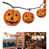 TIGOMOOV Halloween Pumpkin String Lights, Jack O Lantern Lights Plug in, 10 Orange Pumpkin Lanterns 9.83FT Connectable, Indoor Outdoor Fall Halloween Decorations for Porch Mantel Yard