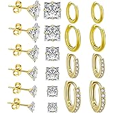 10 Pairs Earrings for Women Trendy Surgical Steel Stud Earrings and Huggie Hoop Earrings Hypoallergenic Earrings Set Square Stud