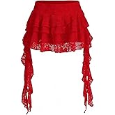 Women's Y2K Mini Skirt Ruffle Lace Asymmetrical Cute Skirts Layered Flowy Pleated Skort with Shorts