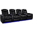 Valencia Tuscany Heat & Massage Edition Home Theater Seating|Premium Top Grain Italian 11000 Nappa Leather, Power Recliner, Power Lumbar & Headrest, LED Lighting (Row of 4, Black)