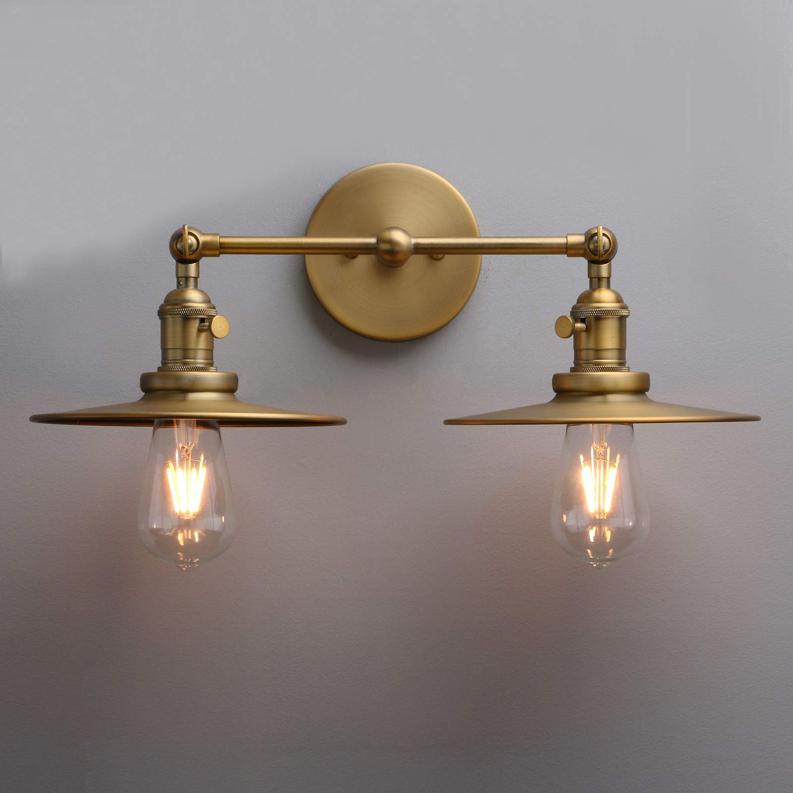 Phansthy 2 Lights Wall Light with Switch Industrial Retro Wall Sconce Fittings E27 Socket Vintage Metal Shade Hallway Lamps for Bedroom Fixtures (Antique)