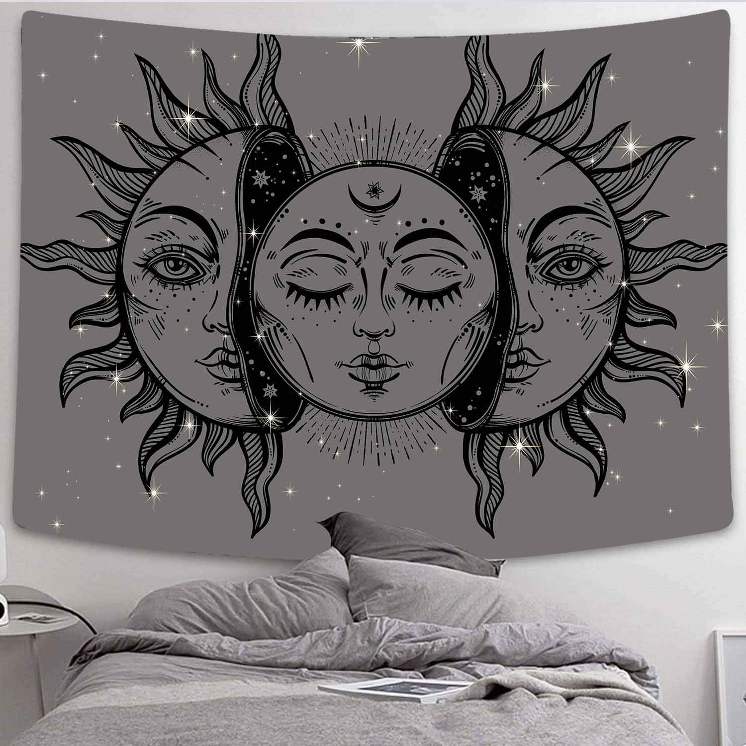 Tapestries Sun and Moon Tapestry Black and Grey Tapestry Psychedelic
