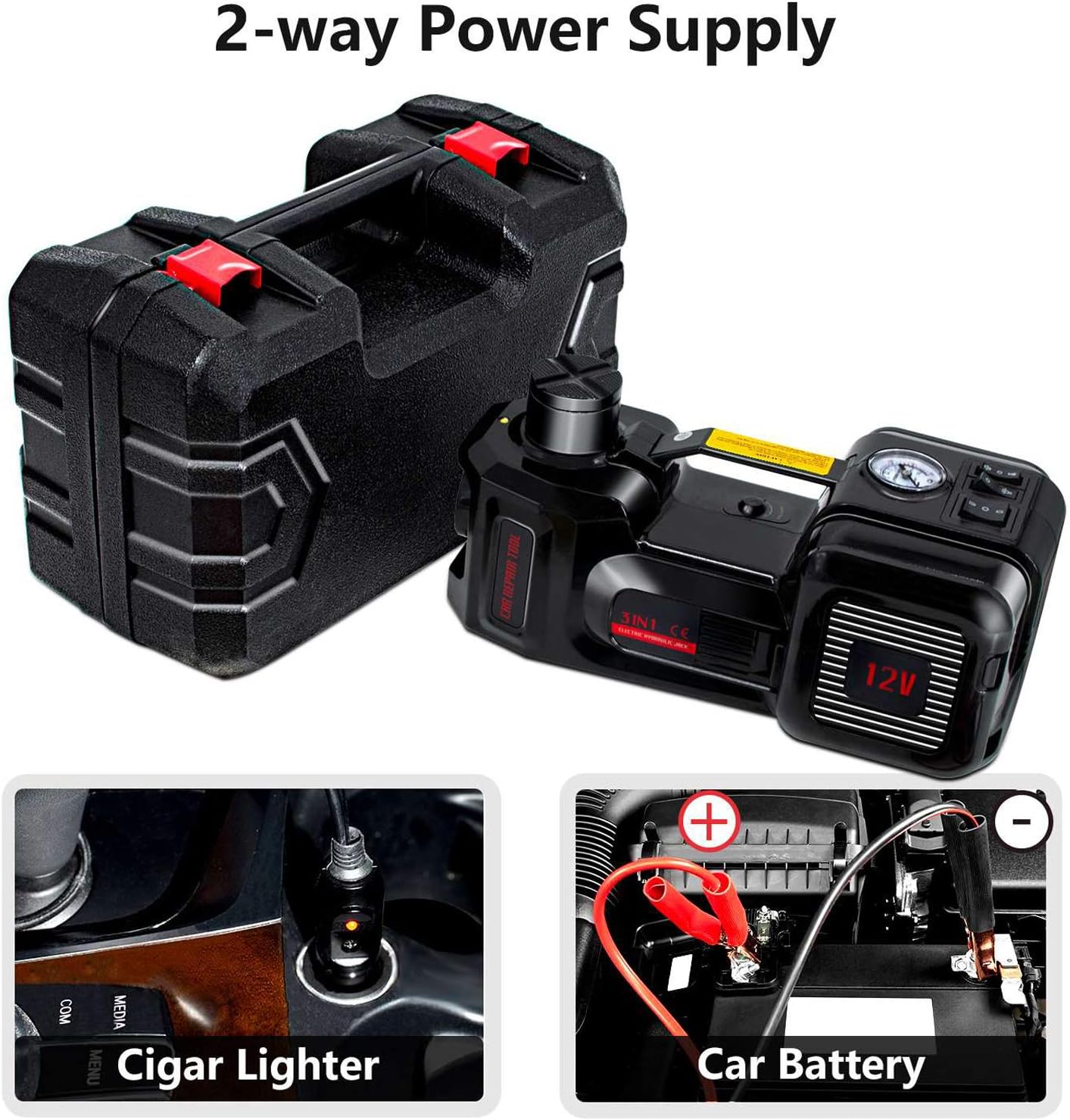 NthPOWER Electric Car Jack 5 Ton 12V Car Jack Hydraulic Lifting Range 6.1-17.7 inch Electric Jacks for Car SUV Sedan MPV Tire Changing Equipped with Inflator: Automotive